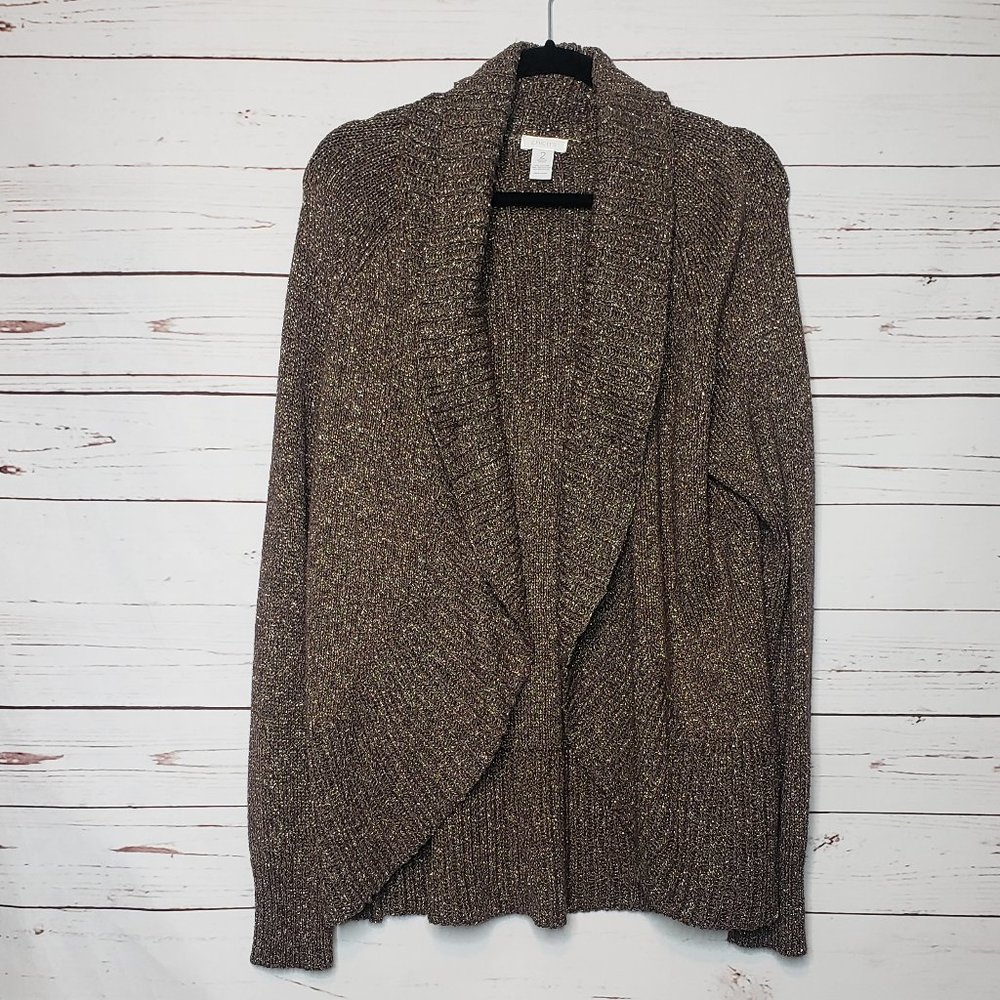 Chico's Brown Shimmer Waterfall Front Cardigan Sweater